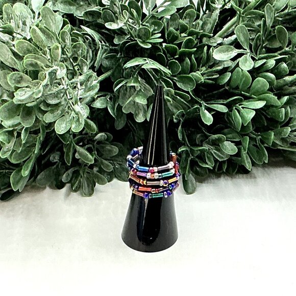 Multi-Colored Seed Beaded Ring - Picture 5 of 7